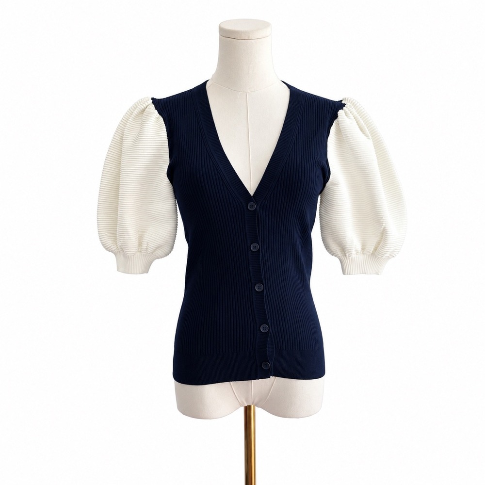 Maeve Anthropologie Puff Sleeve Top XS V Neck Cardigan Ribbed Coquette Feminine